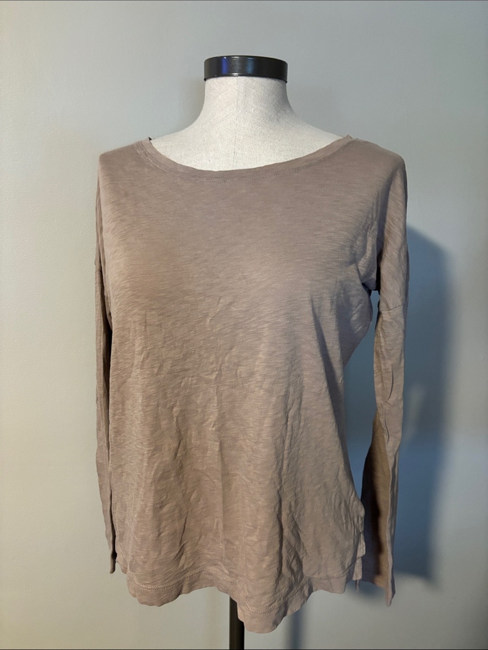 Cynthia Rowley Long Sleeve Scoop Neck Top in Taupe